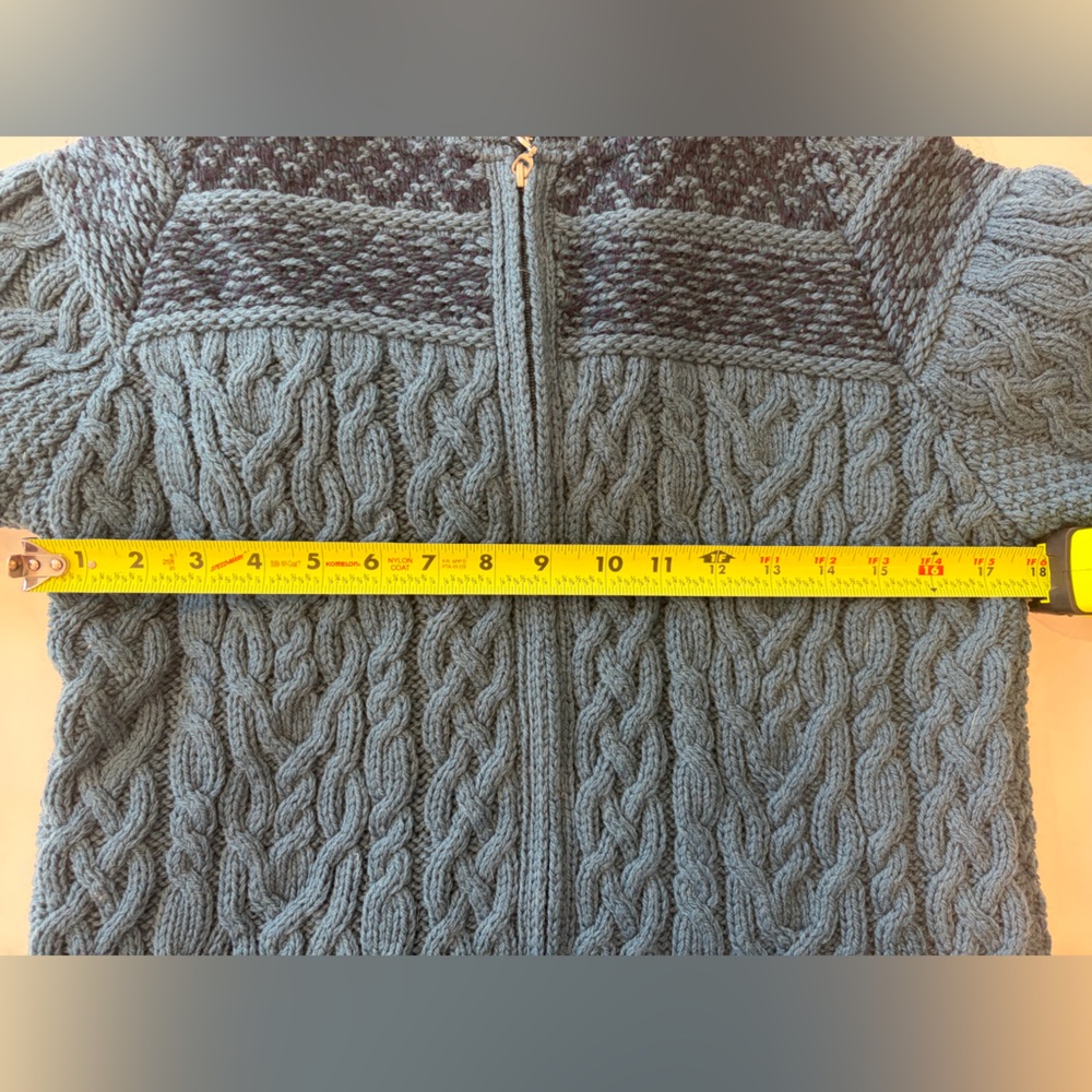Aran Crafts Ireland Cable Knit Hoodie Sweater Womens M Blue Full Zip Chunky Wool - Picture 2 of 6